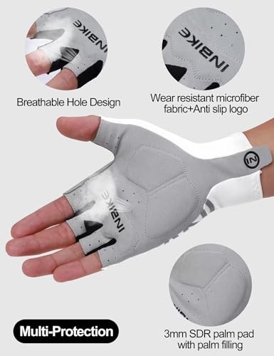 Fahrradhandschuhe mit Anti-Rutsch stoßdämpfendem Pad, Halbfinger klein weiß - Bild 4 von 8