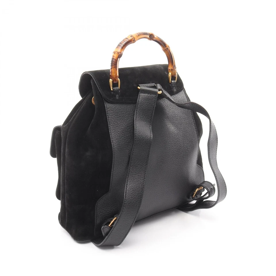 Sac à dos GUCCI bambou 003 2058 0016 cuir daim noir occasion femme GG - Photo 2/4