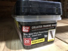 Grip-Rite 3” x .120” Angled Strip Framing Nails 28 deg Smooth Shank 1000 pk