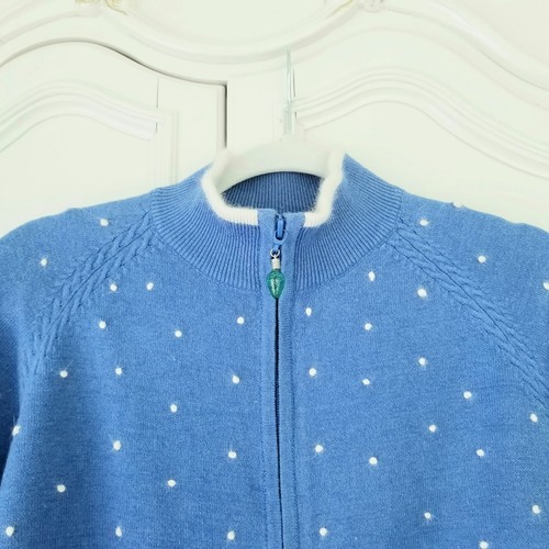 Marisa Christina Blue Snowman Christmas Lights Zip Cardigan Sweater XL NWT - Picture 4 of 8