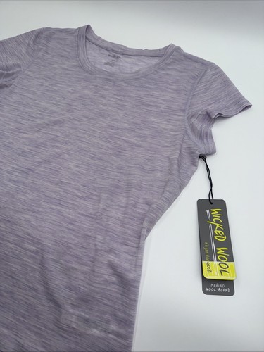 $65 Wicked Wool Women’s Merino Short Sleeve Crew Neck T shirt- Lavender- Medium - Picture 2 of 7