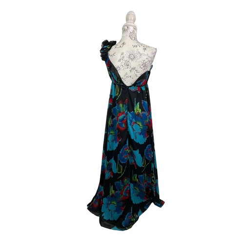 Aqua One Shoulder Chiffon Floral Ruffle Maxi Dress Size 2 NWT - Picture 4 of 10