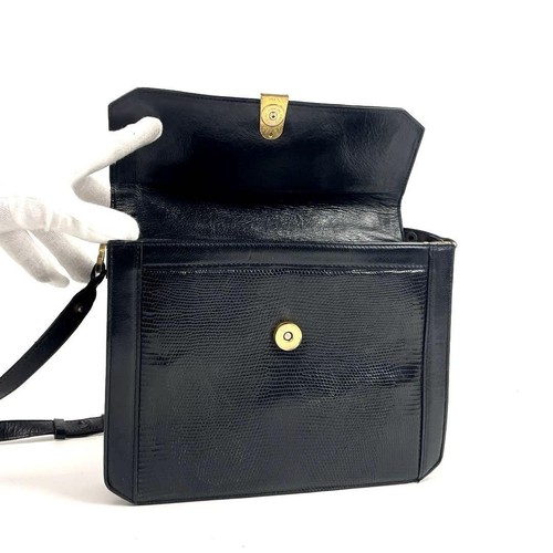 Beliebte Yves soldes Saint Laurent Schultertasche Ysl Lizard Leder Schwarz