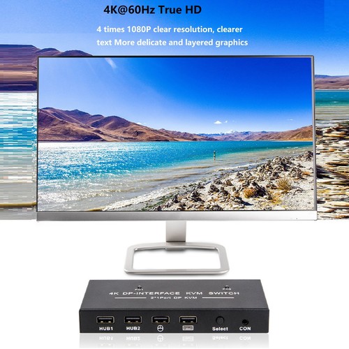 2x1 Displayport KVM Switch 4K/60Hz DP USB KVM Switcher, 2 PC share 1 monitor l - Afbeelding 9 van 14