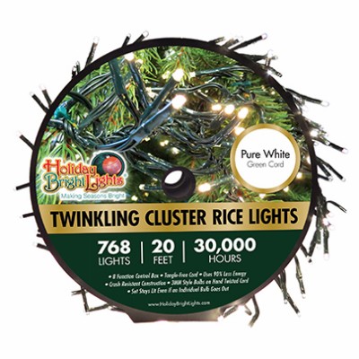 LED Cluster Rice Light Set, Pure White, 768-Ct., 20-Ft. LED-3MCR768-GPW