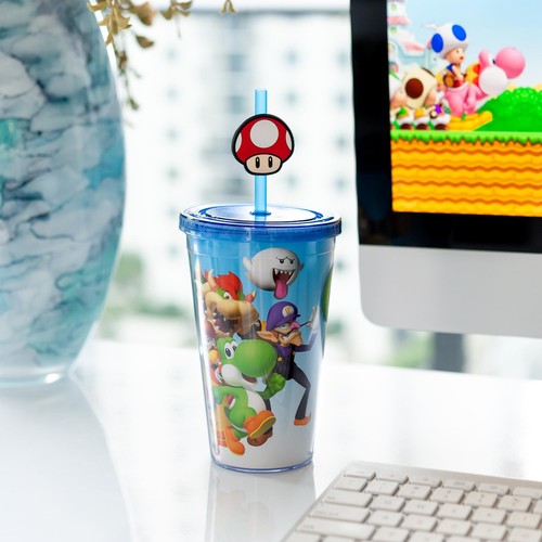 Super Mario Bros. 16oz Travel Cup with Straw Holder - Picture 5 of 7