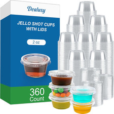 360 Set 2 Oz Jello Shot Cups with Lids, Sturdy Food Safe Disposable Plastic Po