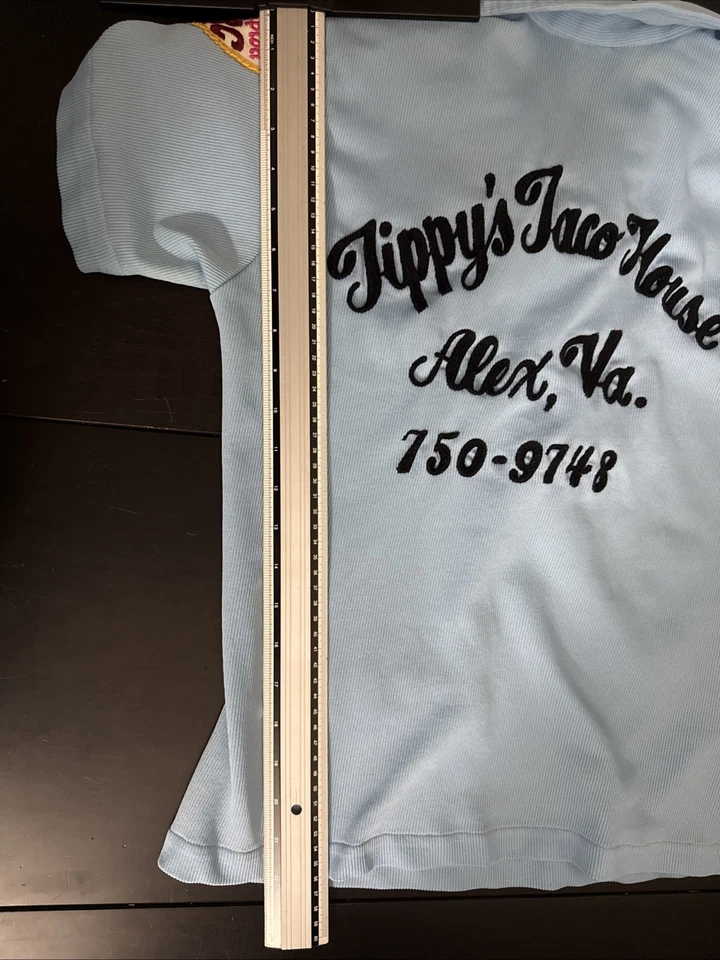 Camisa de boliche vintage años 60 para mujer azul bordada Hilton Taco VA Foto 4 de 4
