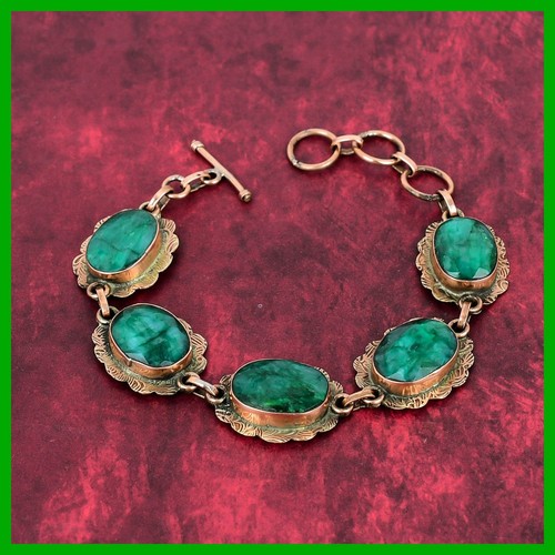 Daughters Day Deal Copper Oval Zambian Emrald Gemstone Chain Bracelet Jewelry - Picture 7 of 11