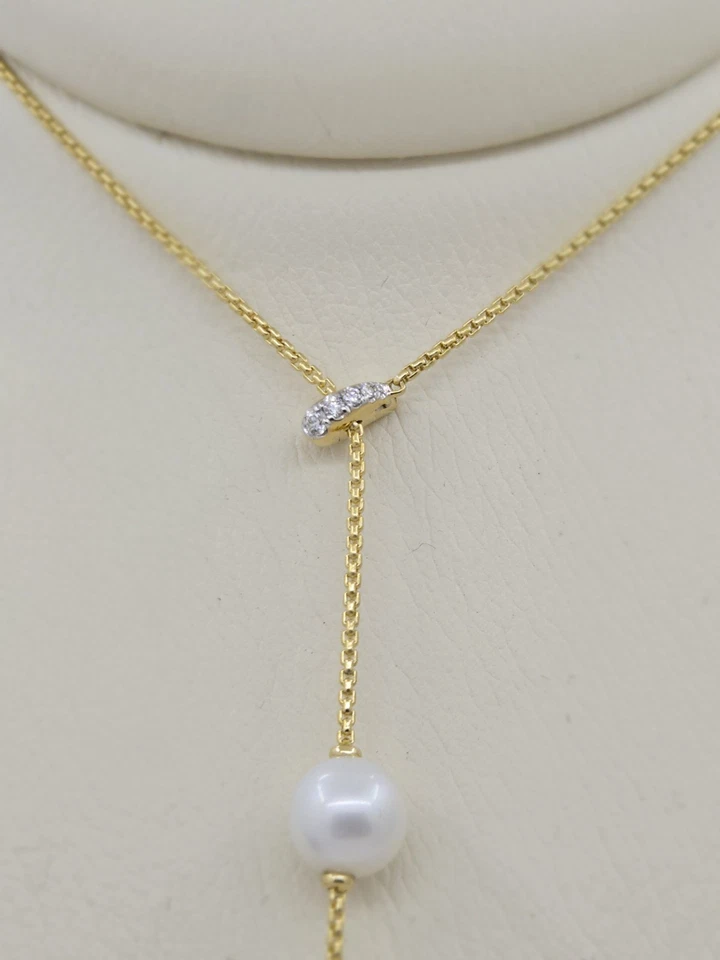 Collar David Yurman Y, perlas, diamantes, oro amarillo de 18 k, 16/24 pulgadas Foto 2 de 4