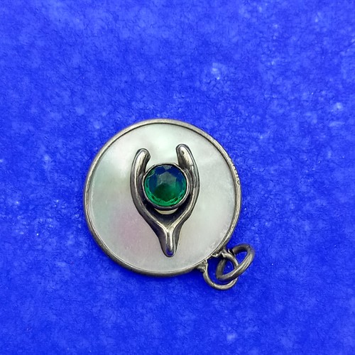 Bellissimo ciondolo vintage in argento ~ osso dei desideri fortunato/madreperla ~ con anello di salto ~ - Foto 4 di 4