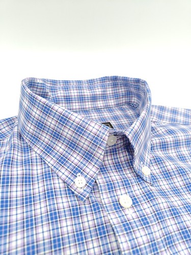 🇺🇲 Jos A Bank Traveler Slim Fit Button Down M15.5x35 Blue Purple Check - Picture 4 of 7