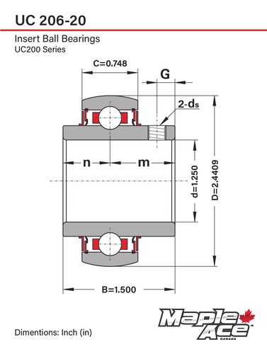 UC206-20 Cojinete de inserción 1-1/4" diámetro, OD esférico, sello R3, tornillos de fijación, orificio de lubricación - Imagen 4 de 6