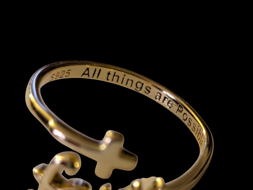 Anillo Chapado en Oro 18k Esterlina Todas las Cosas Son Posibles Fe Religioso Talla 9  - Imagen 9 de 12