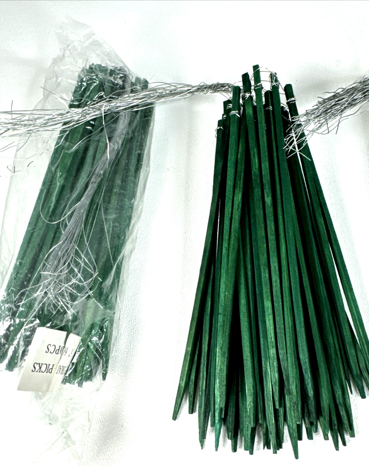 New Professional Floral Stem Supports 4 Bunches 2S 2L Wired Green Wood Picks 6"