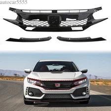 Front Upper Grille Type R Style Hood Hatchback Sedan For 2016-2018 Honda Civic