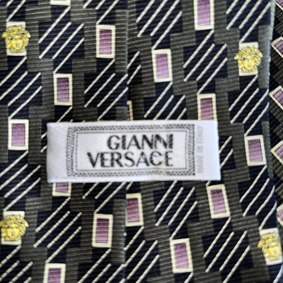 Corbata vintage Gianni Versace Medusa para hombre 100 % seda Art Deco hecha en Italia Foto 3 de 4