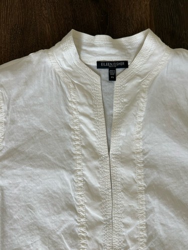 Eileen Fisher Linen Tunic Long Sleeve White Shirt PS Quiet Luxury Classic Preppy - Picture 2 of 8
