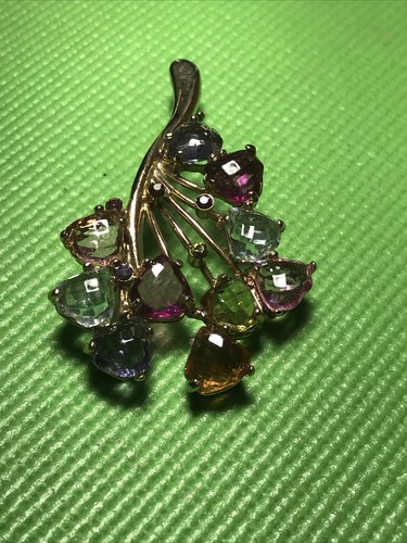 Vintage Brosche Anstecknadel mehrfarbig Strass goldfarben Metall - Bild 3 von 14