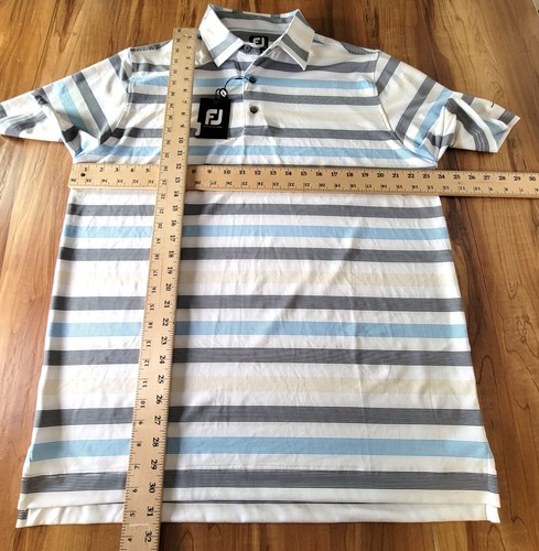 New FootJoy Polo Shirt Performance Golf Mens Size L White Striped Woodbridge CC - Foto 10 di 13