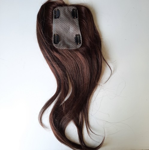 Fermaglio per capelli topper donna pezzo unico parrucca marrone medio 18 pollici frange laterali C3 - Foto 1 di 4