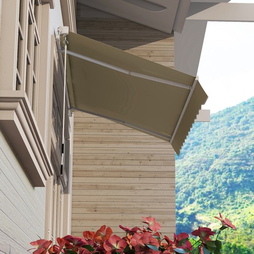 Outsunny 2.5m x 2m Garden Patio Manual Awning Canopy w/ Winding Handle Khaki - Picture 9 of 11
