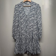 Zara Mini Dress Women Size S Blue White Long Sleeve Ruffle Feminine Casual Party