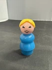 Vintage Fisher Price Little People Woman Mom Lady Blue Outfit Blonde Pony Tail