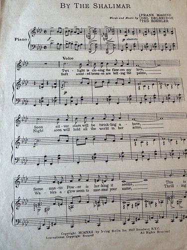 B 1922 Exotic Sheet Music BY THE SHALIMAR by Del Delbridge - Picture 2 of 2