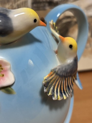 Pier 1 Imports Hand Painted Porcelain 3D Decorative Teapot Birds Flowers. New. - Picture 14 of 21