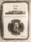1958 FRANKLIN HALF PF65 CAMEO LIKE NGC, 90% SILVER, NICE LUSTER, A REAL GEM