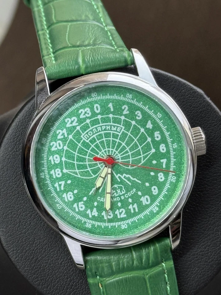 Vintage Raketa 24H Mechanical Watch USSR Soviet Russian Polar Bear Rare Green - Image 3 of 4