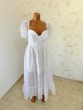 White Midi Dress 1XL Puff Sleeve Sweetheart Neck Boho Summer Plus Size Dress