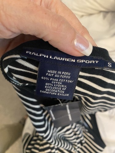 Neu mit Etikett $ 98 Ralph Lauren schwarz & weiß Pimabaumwolle Langarm-Top rosa Logo - SMALL - Bild 5 von 8