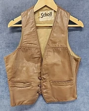Men's Vintage 80's Schott Bros NYC Brown Leather Button Up Vest Sz M mACI
