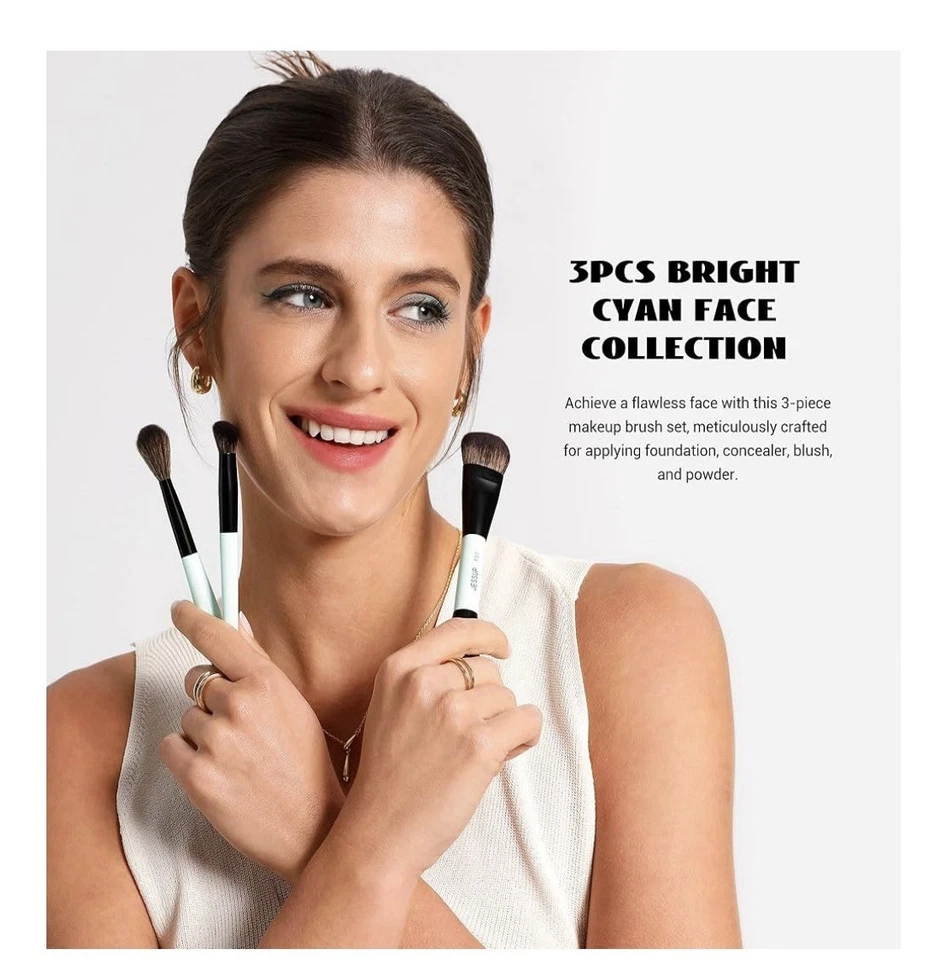 jessup Professional Make Up Brushes 3pcs Bright Cyan . Kit 3 - Image 2 of 4