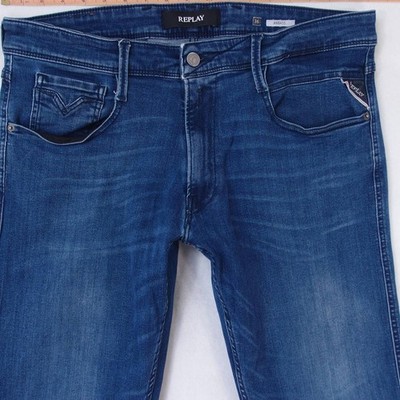 Herren Jeans Replay M914 ANBASS Stretch Slim Tapered Blau W36 L32