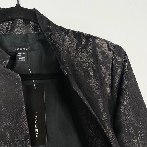 New Louben 6 Black Metallic Copper Snake Print Python Open Front Jacket Duster - Picture 7 of 9
