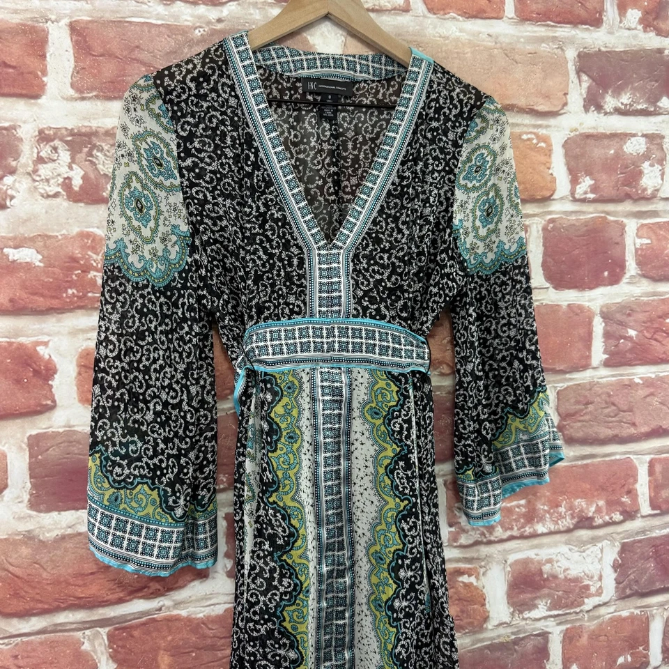 INC Dress Shell Womens 8 Multicolor 100% Silk Boho Floral Sheer Lightweight - Image 3 of 4
