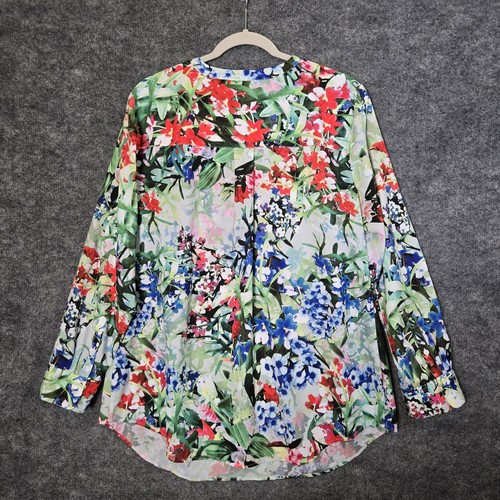 Talbots Top Womens 1X Green Blue Red Floral Garden Chiffon Pleated Office - Picture 4 of 10