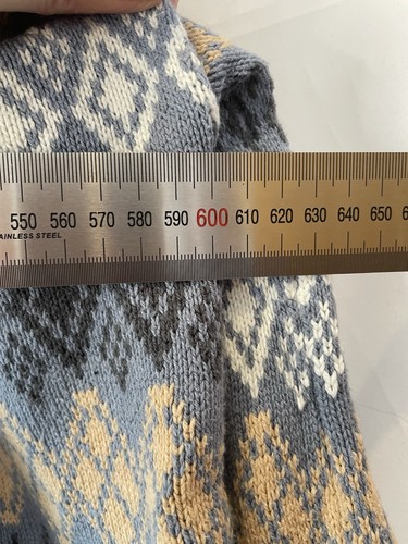 Ghanda Cropped Argyle Cher Cardi Cardigan Grey Mustard Blue Knit Button Front L - Picture 6 of 8