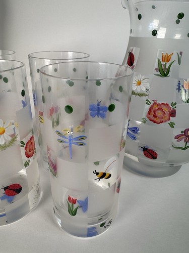 Lenox Nature's Splendor 16 Oz Tumbler Set Of 4 Glasses And 1 Glass Pitcher - Picture 11 of 23