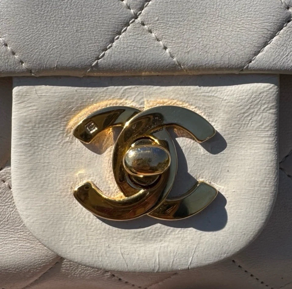Authentic CHANEL Classic Lambskin Small Shoulder Bag White With Gold Hardware - Image 4 of 4