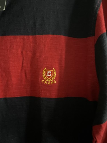 Chaps Ralph Lauren Rugby Long Sleeve Shirt Red & Navy Stripe Mens Small NWT - Picture 2 of 4