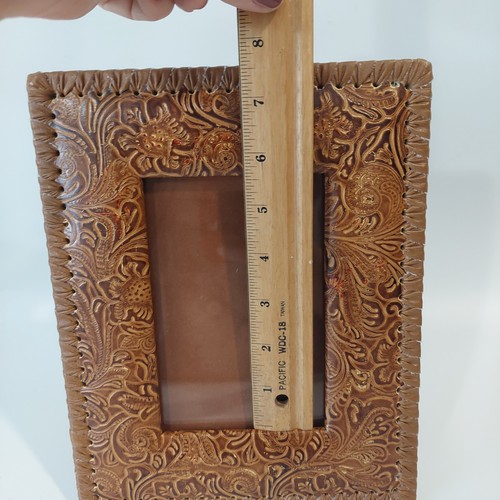 Western Tooled Faux Leather Photo Frame 8×10 Embossed Rustic Decor 4×6 Photo Fit - Picture 7 of 11