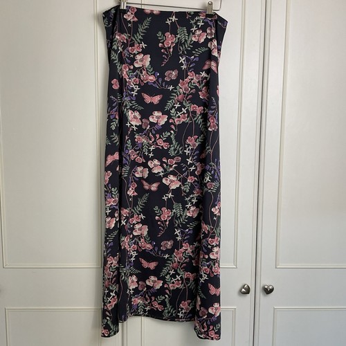 Hush Damen Maxirock Gr. UK 14 grau rosa Blumen lang leicht A-Linie Boho
