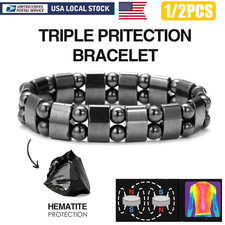 1/2x Elastic Magnetic Hematite Bracelet Pain Relief Powerfull Therapy Arthritis