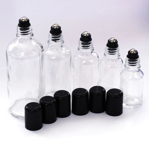 Wholesale 5ml-100ml Thick Glass Essential Oil Roller Bottles w/ Ball Black Cap - Picture 9 of 9