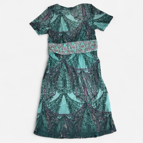 Vintage Y2K Mesh Sheer Midi Dress Small Green A-Line V-Neck Cap Sleeve Boho Mexx - Bild 2 von 8