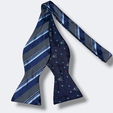 Brooks Brothers Silk Reversible Bow Tie Navy Blue Striped Fleece Logo USA Made